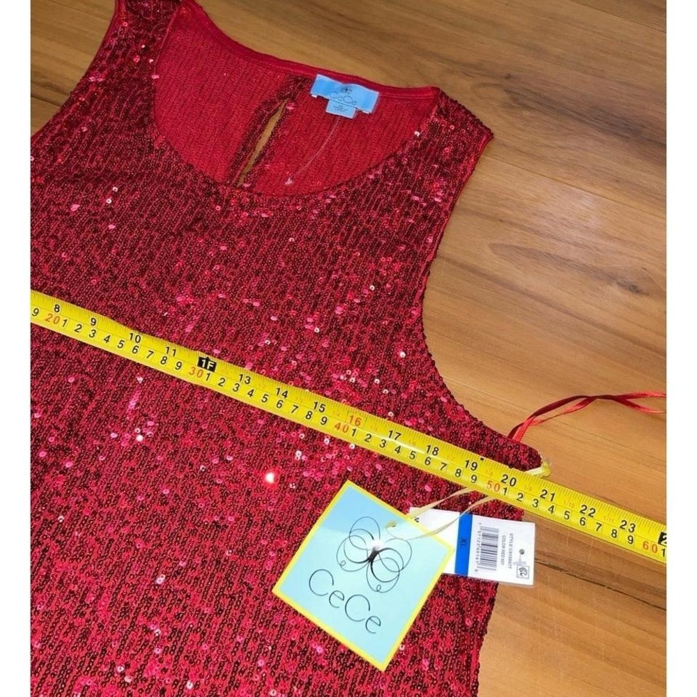 Womens NWT CeCe Sequin Red Party Nightlife Eyelet TankTop - Picture 4 of 6